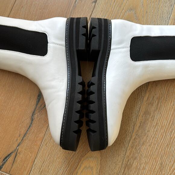 Aster Chelsea Lug Sole Boots White Black Leather Size 8 - Picture 7 of 9